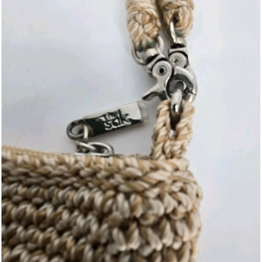 The Sak Crochet Shoulder Bag Tan Brown Striped Boho Purse Detachable Straps
